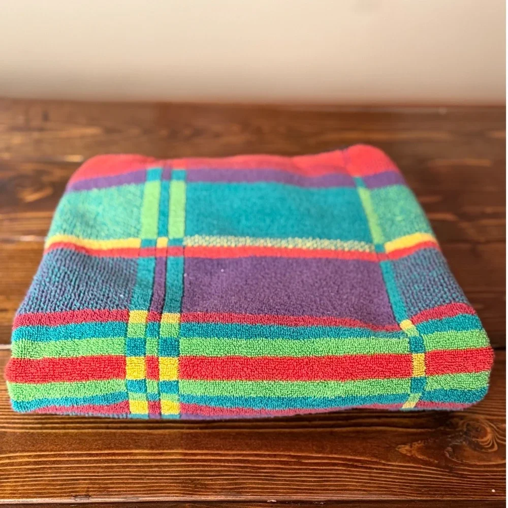 JRU JR United Industries Bath Towel Unisex OS Multi Vintage Plaid Cotton 24x44